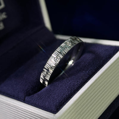 950 Platinum 4mm Wood Band with 10pc Customer's Diamond Random-set All around Custom Band, size 11.25