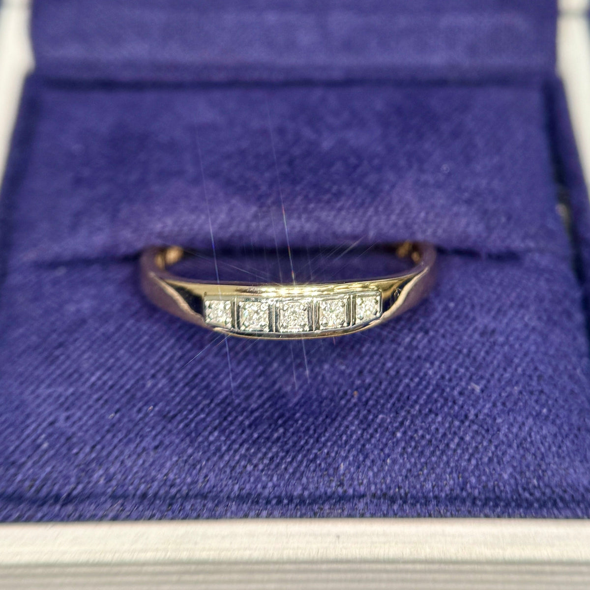 14k Yellow Gold and 950 Platinum with 5pc Small Round Lab Diamonds Vintage Custom Ring, size 8.5