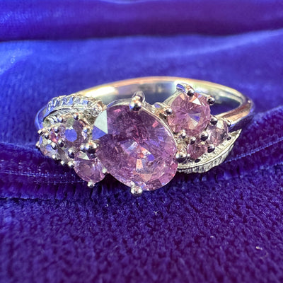 950 Platinum and 1.22ct Oval Purple Sapphire with Gradient of Cluster Purple Sapphires on Leaves Band Custom Ring, size 10