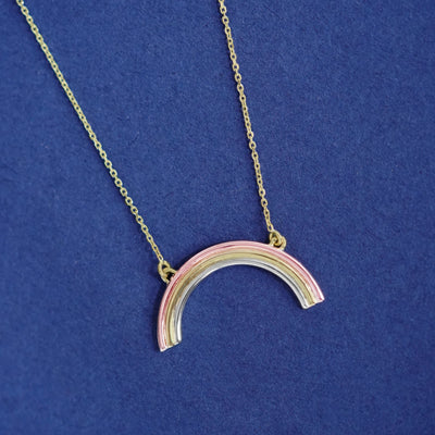 14k Yellow Rose and White Gold 3-color Rainbow Charm Cable Chain Custom Necklace
