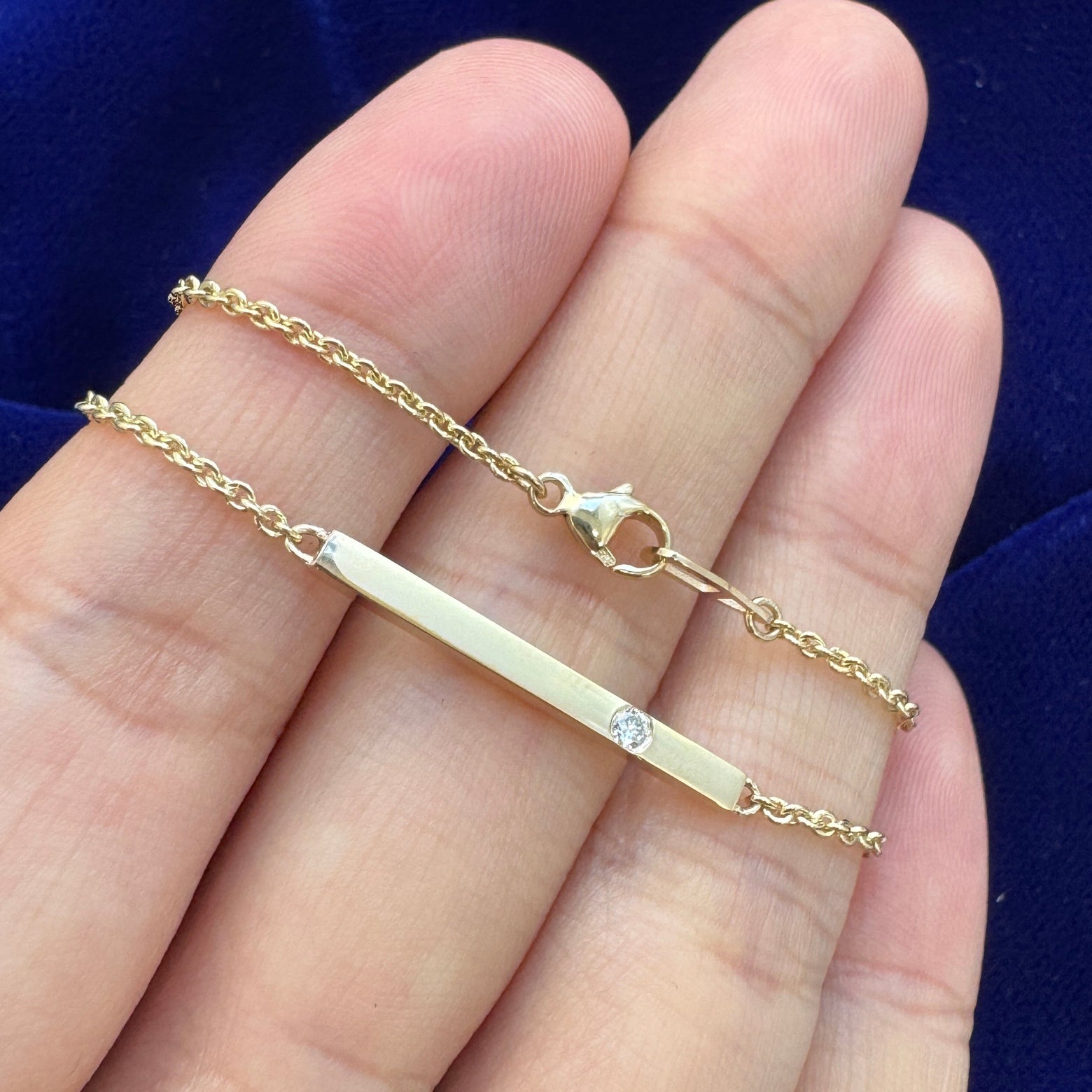 Reuse diamond and scrap silver, make 14k Yellow Gold 23x2x2mm Bar Copy on Medium Cable Chain 19inch Custom Necklace