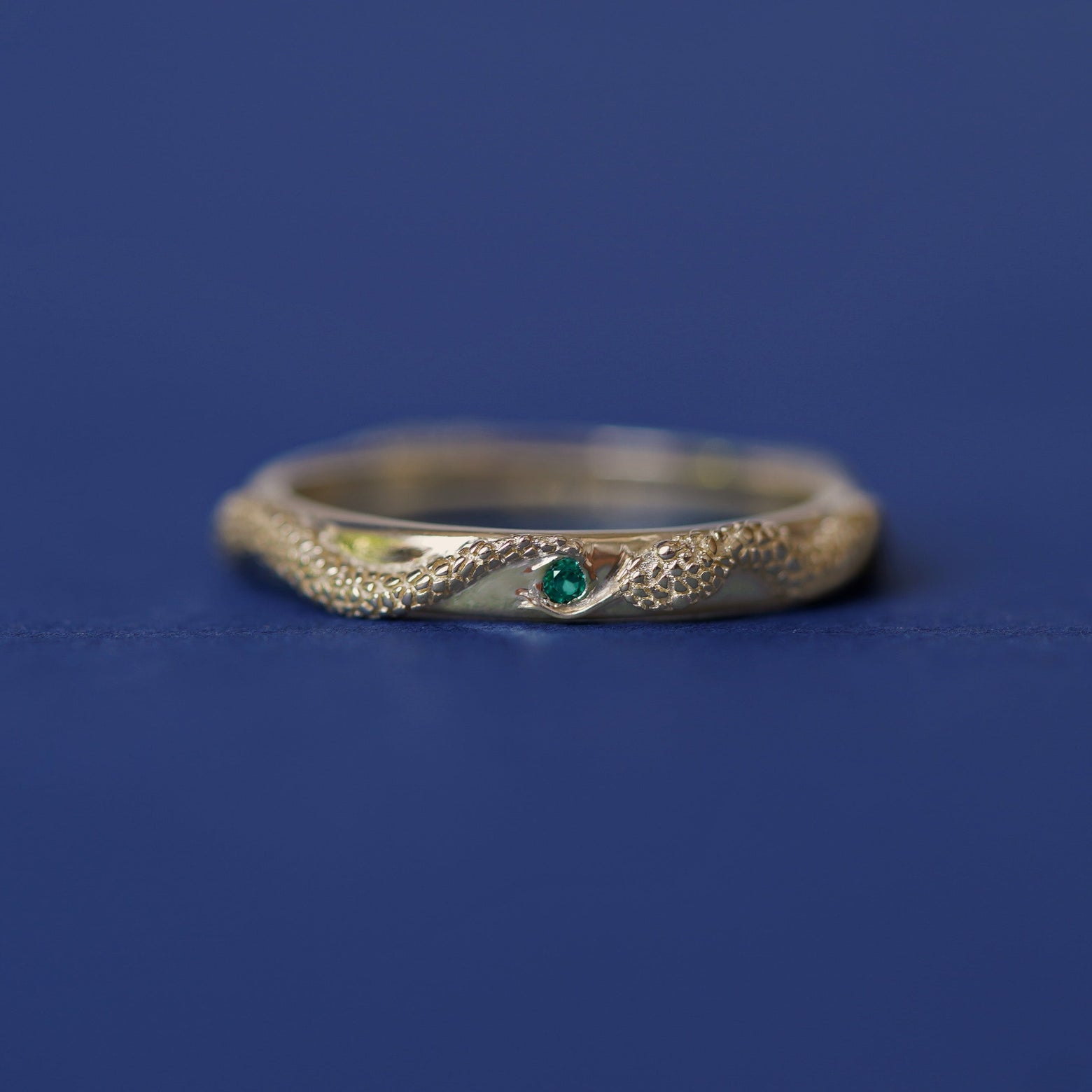 14k Yellow Gold and Round Emerald Snake All Around Band Custom Ring