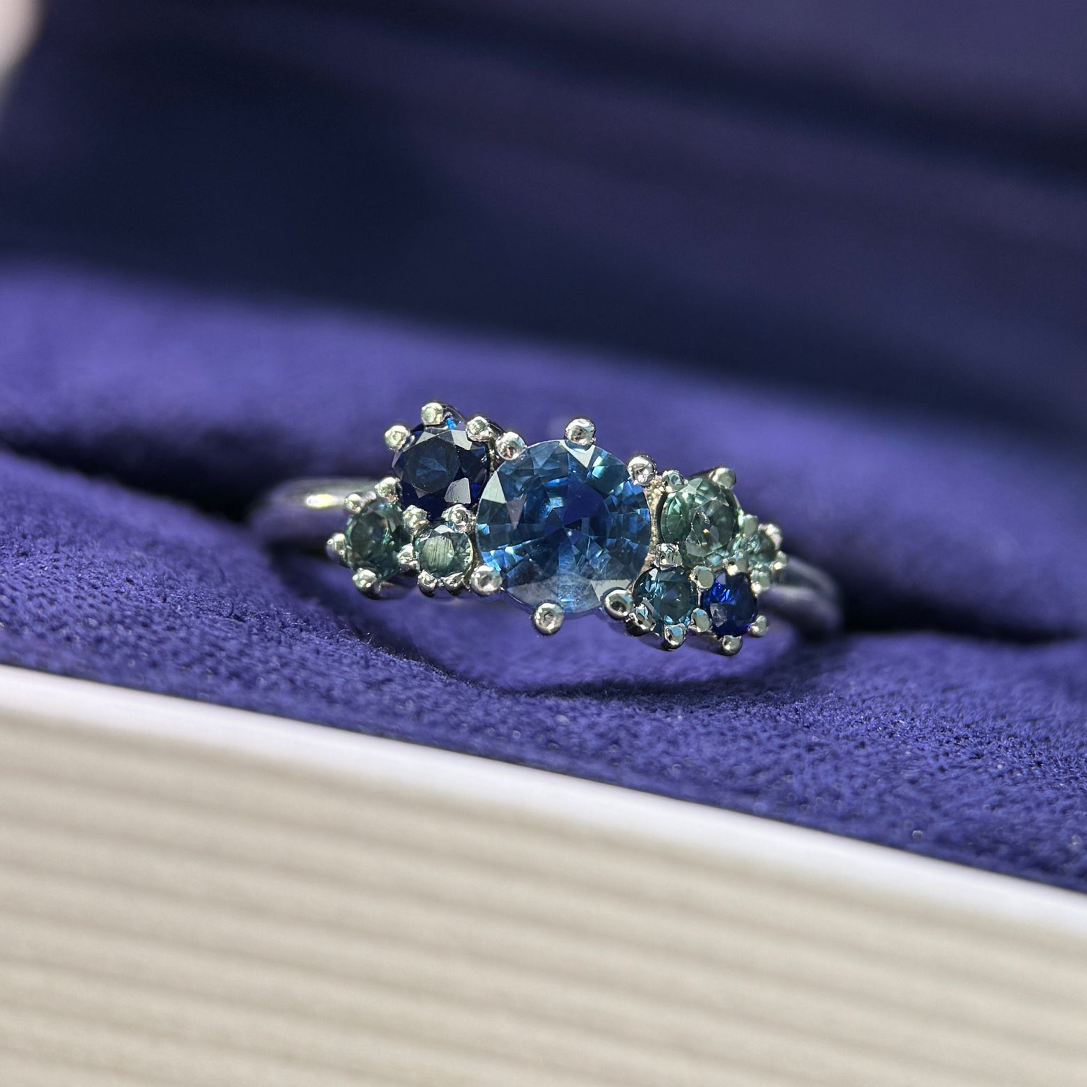 950 Platinum and 1.03ct Round Sapphires Cluster Custom Ring, size 4.5