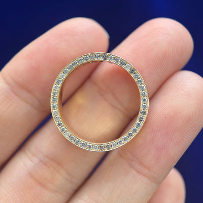 18k Yellow Gold and Off-set Pave 1.2mm Salt-and-Pepper Diamonds All the way around 4.5mm Industrial Mirror Band Custom Ring, size 8, with 2pc aquamarine, peridot, pink tourmaline