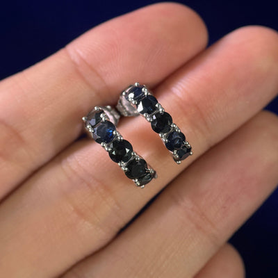 14k White Gold & 10pc Customer's Sapphire 10mm inner diameter Open Hoop Stud Earrings, pair, with medium backs