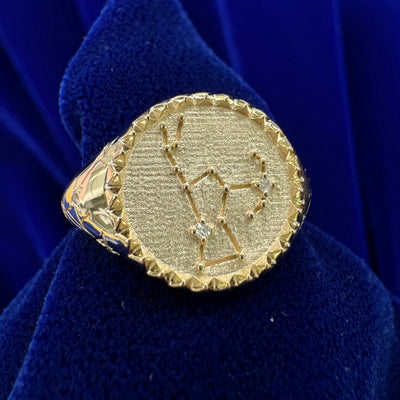 side view of signet zodiac ring