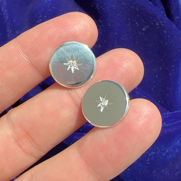 925 Sterling Silver with Star set Round Diamonds Custom Cufflinks Pair