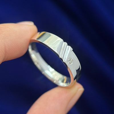 925 Sterling Silver and 2mm Round Diamond Flush-set on Custom Shape 6mm Thick Band, size 12.5
