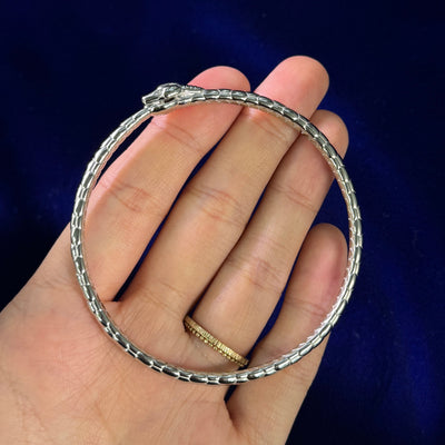 950 Platinum Snake with Customer's 2pc Diamonds Eye Snake Ouroboros Solid Bangle, ~37 gram 