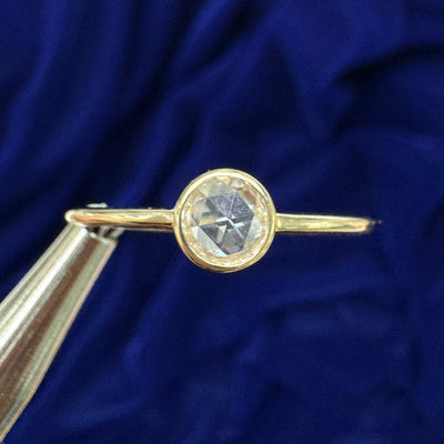 14k Yellow Gold Bezel-set 0.36ct 5.5mm Rose Cut Diamond Solitaire 1.2mm Wide 2mm Tall Band Custom Ring, size 10.5