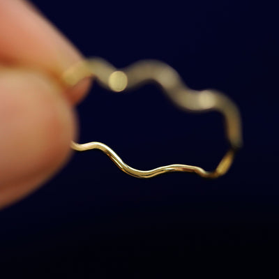 Underside view of a solid 14k gold Wave Ring