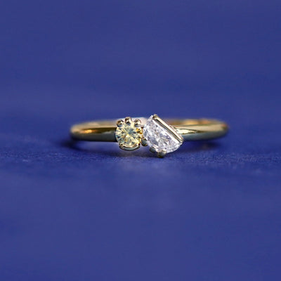 14k Yellow Gold Yellow Diamond Sun White Diamond Moon Custom Ring