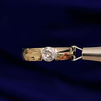 14k Yellow Gold & Round Salt-and-Pepper Diamond Floating-set on 4mm Mirror Curvy Band Custom Ring, size 5.5