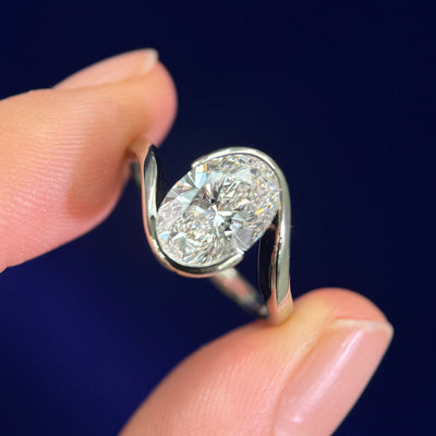 14k Champagne Gold and Tension-set 2.5ct Oval Lab Diamond on Hugging Band Custom Ring, size 6.75