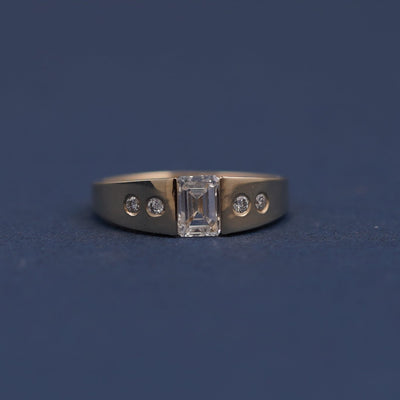 14k Yellow Gold and Tension Set Emerald-cut Diamond with Round Diamonds Tapered Band Custom Ring