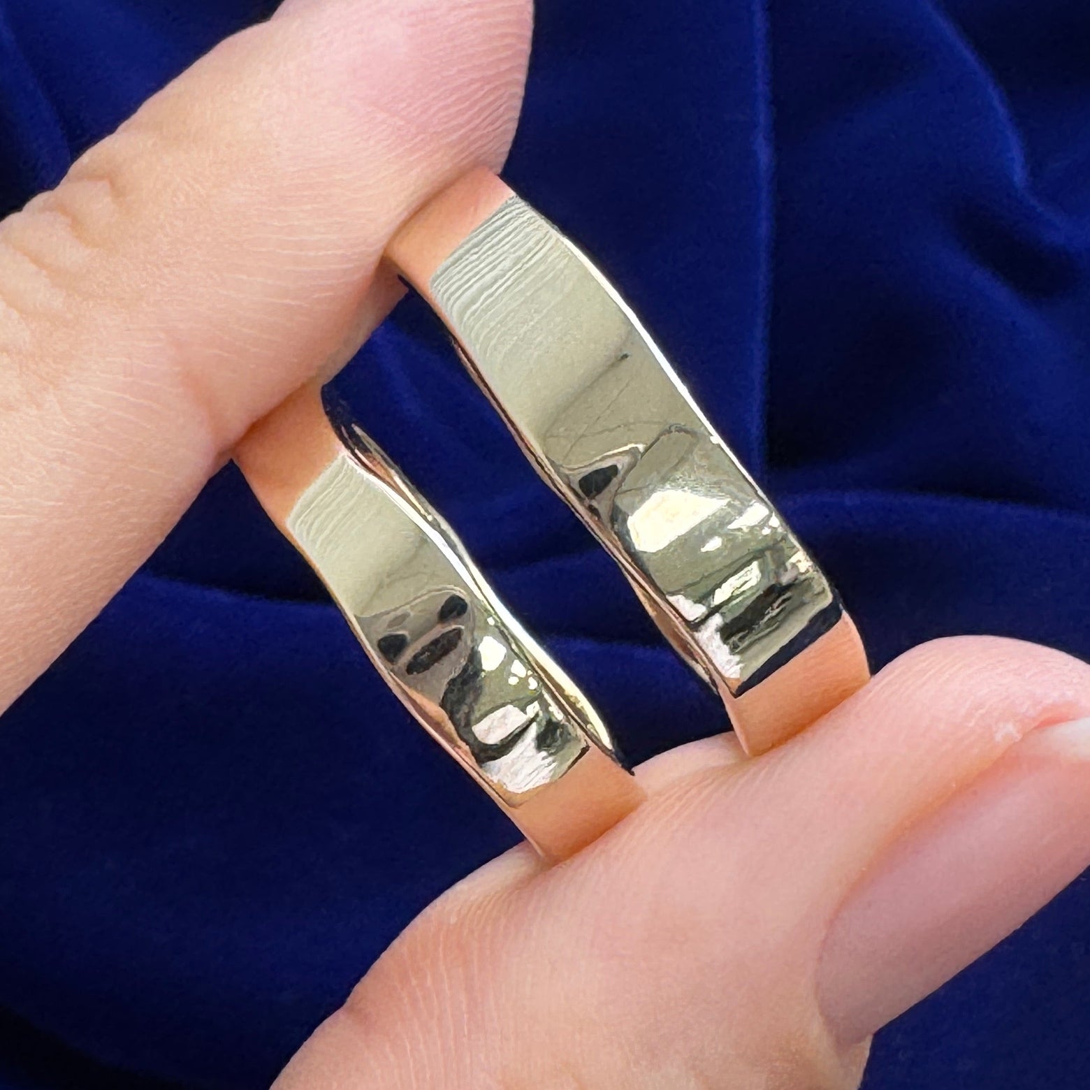 14k Yellow Gold 4mm Uneven Custom Band and 14k Yellow Gold 5mm Uneven Custom Band, size 5.75 and size 11