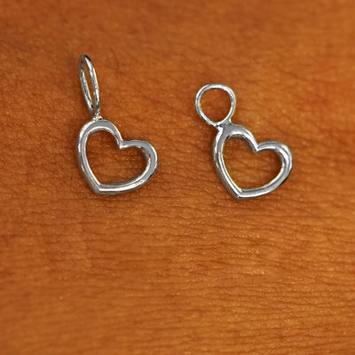 Two 14 karat White solid gold Heart Charms shown in the For Chain and For Earring options