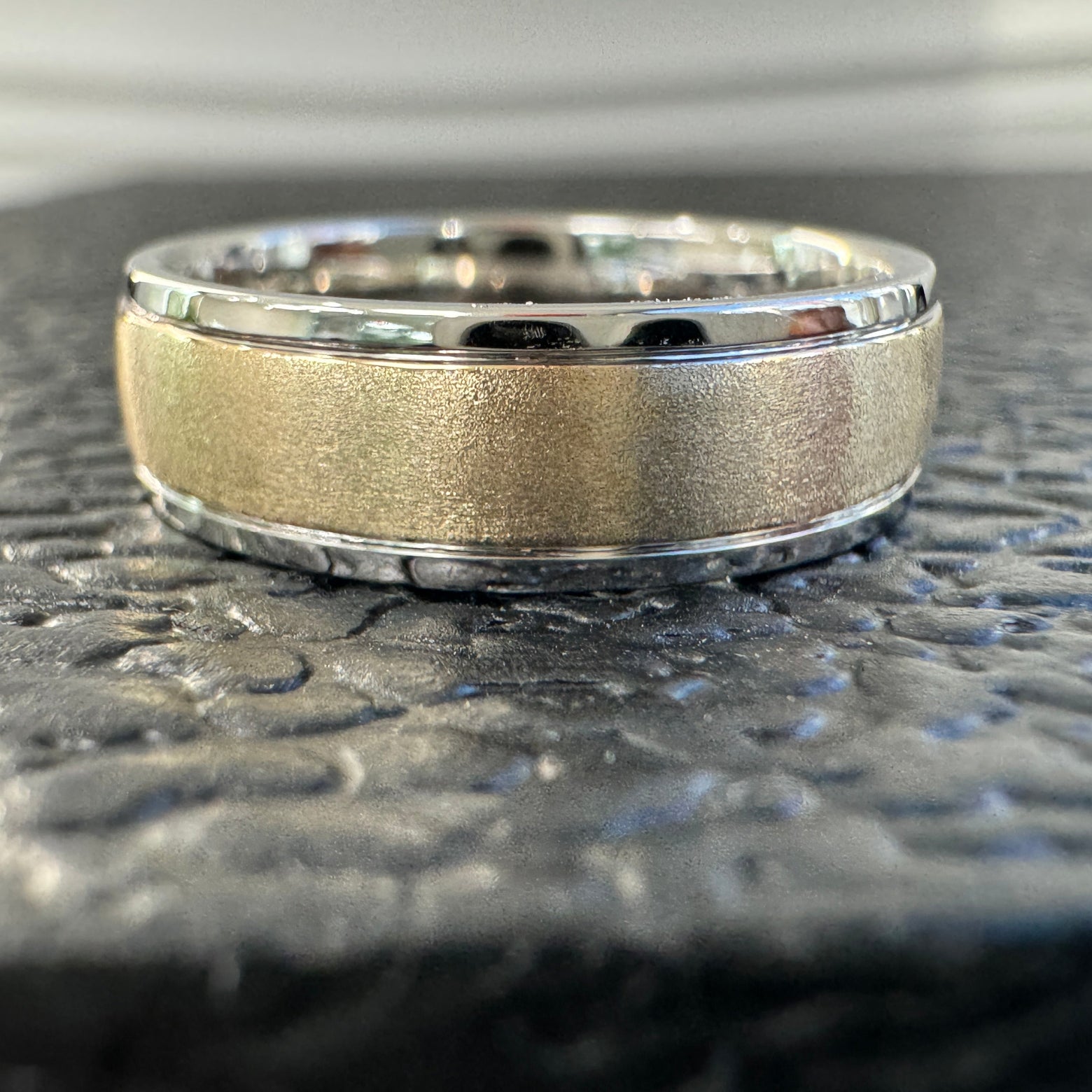 14k Yellow and White Gold Two Tone Satin Finish 6mm Band Custom Ring