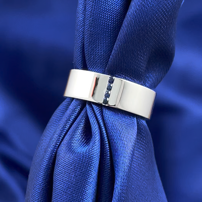 950 Platinum with Round Sapphires Channel set into Wide Band Custom Ring